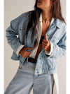 Blue Stripe Washed Oversized Pocketed Denim Jacket