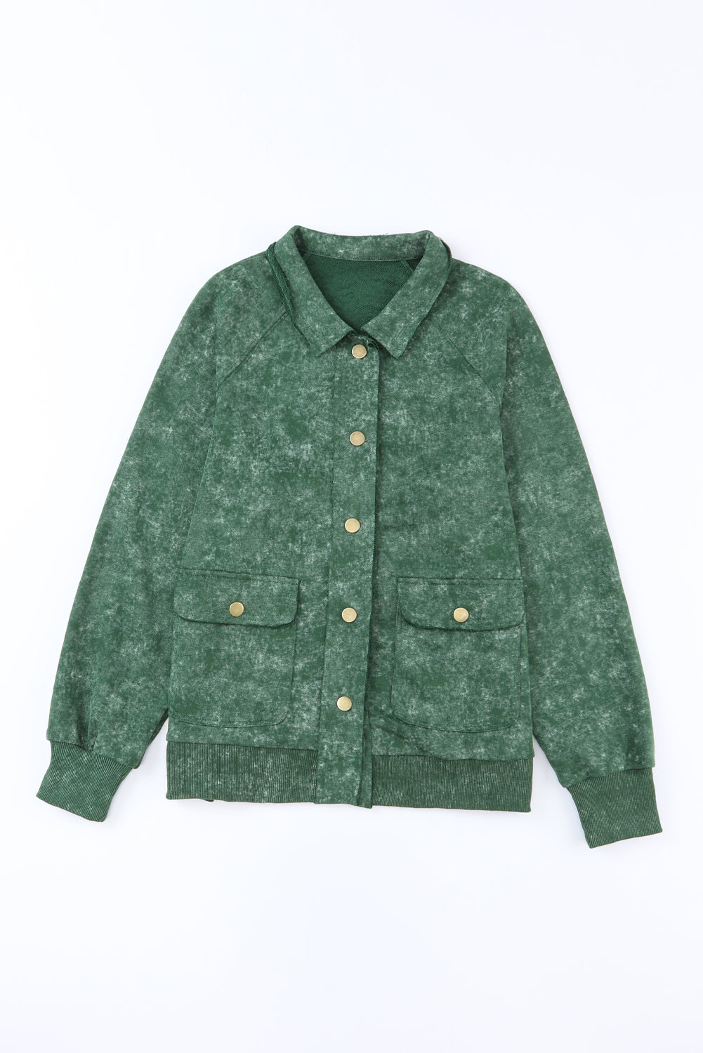 Green Snap Button Casual Flap Pockets Collared Jacket