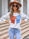 Angel Wings Bow Round Neck Dropped Shoulder Sweater - Cocoa Yacht Club