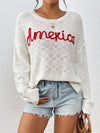 Letter Round Neck Long Sleeve Sweater - Cocoa Yacht Club