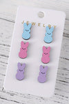 White Easter Bunny Doll Shape Wooden Stud Earrings