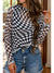 Checkered Mock Neck Long Sleeve Blouse