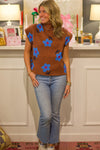 Chestnut Vintage Floral Pattern High Neck Sweater Vest