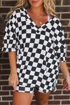 Black Checkered Tee and Shorts Plus Size Two Piece Set