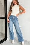 Dusk Blue Multi Button Waist Wash Straight Leg Jeans