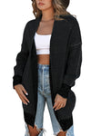 Black Plaid Casual Contrast Trim Knit Cardigan