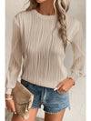 Apricot Wavy Textured Solid Color Drop Shoulder Pullover Top