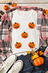 White Chenille Halloween Pumpkin Patched Casual T Shirt