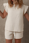 Apricot Textured Ruffled Cap Sleeve Top and Shorts Set