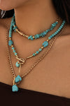 Gold Irregular Turquoise Beads Multi Layer Chain Necklace