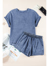 Light Blue Denim Loose Fit Tee and Shorts Set