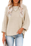 Black Ribbed Knit 3/4 Sleeve Dolman Sweater