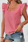 Red Gingham Square Neck Flutter Sleeveless Blouse