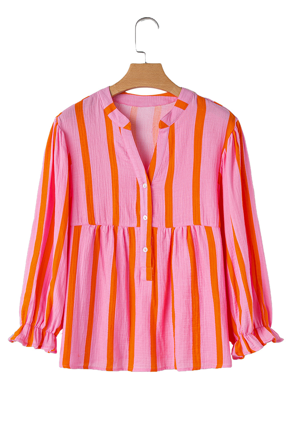 Orange Stripe Crinkle Ruffle Sleeve Loose Top