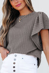 Textured Round Neck Flounce Sleeve Blouse