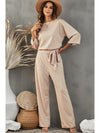 Apricot Boat Neck Knot Wide Leg Jumpsuit