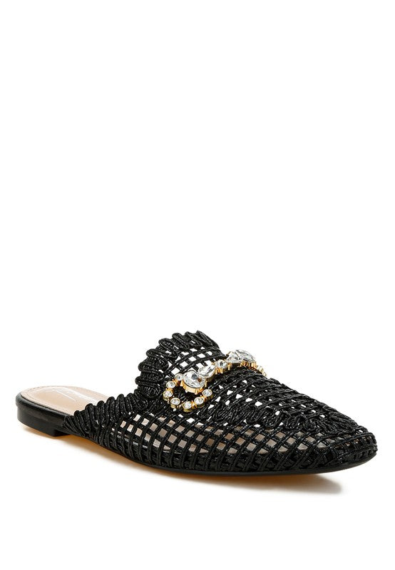 Roboma Metallic Woven Diamante Mules