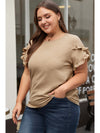 Light French Beige Ruffled Short Sleeve Plus Size Top