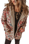 Beige Vintage Paisley Floral Printed Sherpa Lined Hooded Jacket