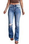 Dark Blue Ripped Raw Hem High Waist Flare Jeans - Cocoa Yacht Club