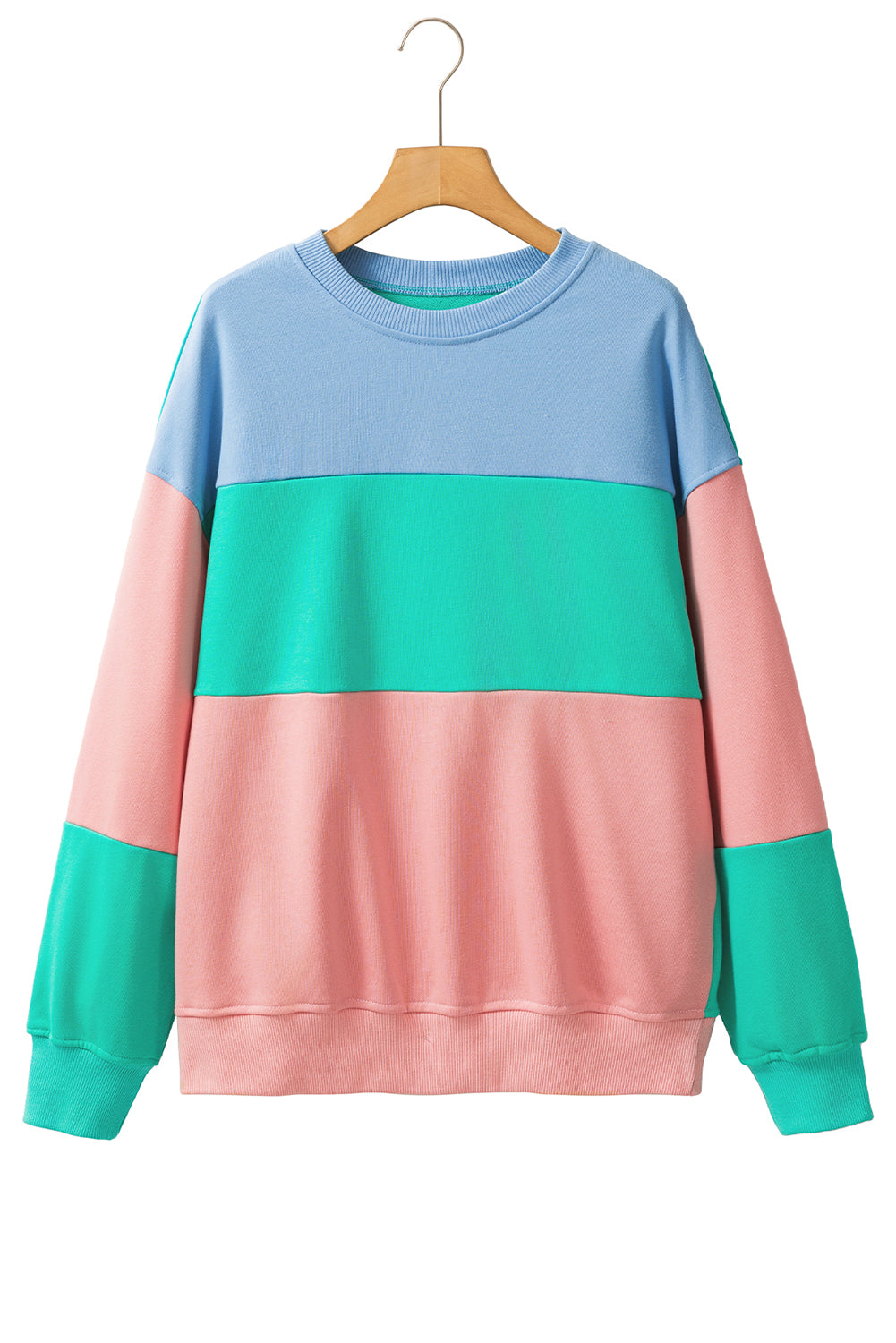 Sky Blue Colorblock Drop Shoulder Sweatshirt