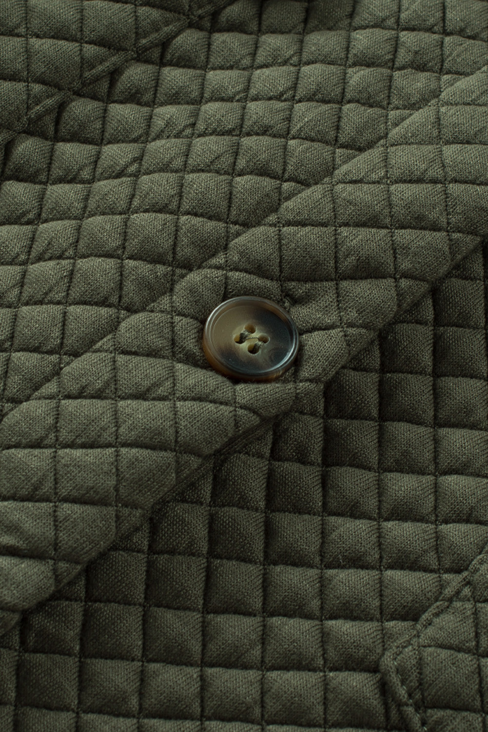 Khaki Lattice Texture Pockets Button Up Quilted Shacket