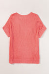 Fresh Salmon Short Sleeve Patched Pocket Split Baggy Knit Top