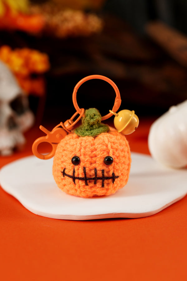 Carrot Crochet Pumpkin & Bell Halloween Keychain