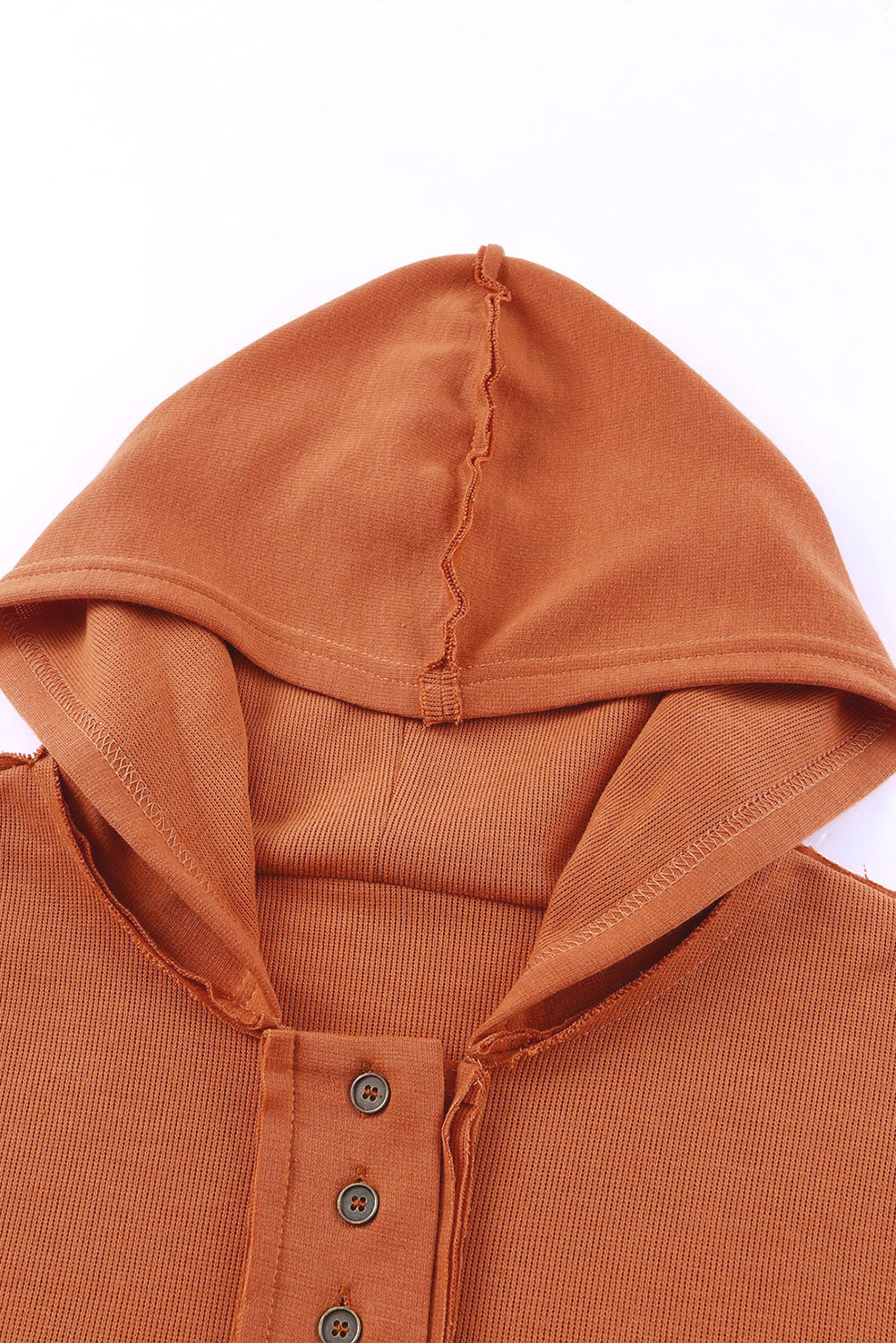 Khaki Solid Color Casual Button Seam Trim Hoodie