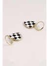 Black Checkered Heart Shape Hoop Dangle Earrings