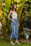 BiBi Striped Tape Details With Bot Tied Point Elastic Waist Jeans