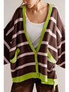 Contrast Stripes Button Down Long Sleeve Cardigan