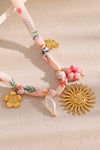 Peach Blossom Flower Sun Pearl Pendant Scarf Necklace