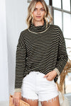 Brown Striped Turtleneck Oversized Sweater