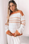 Khaki Zigzag Geometric Pattern Knitted Pullover Sweater