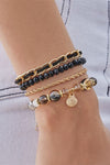 Black Beaded Shell 4 Piece Alloy Bracelet Set