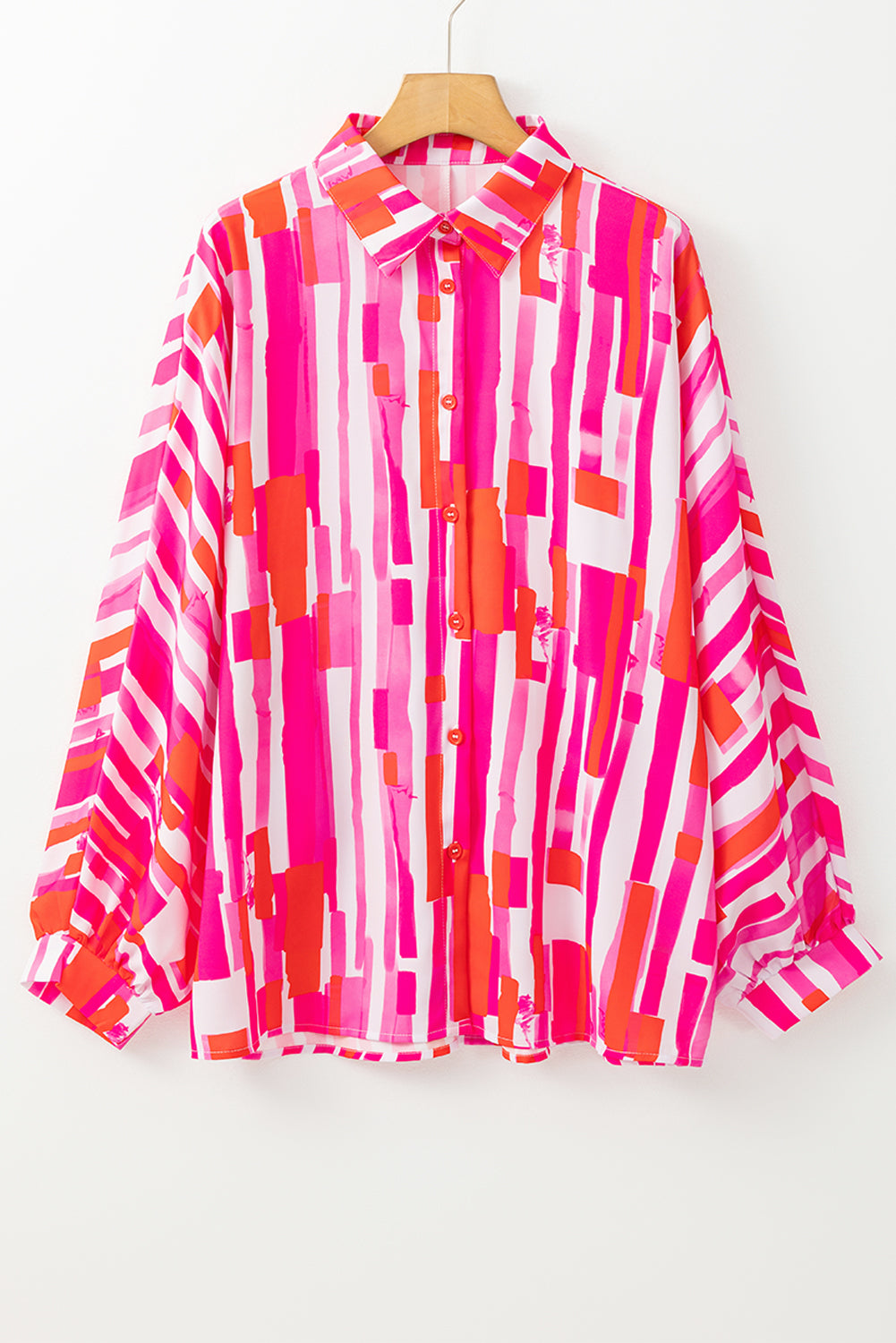 Pink Abstract Print Batwing Sleeve Loose Shirt