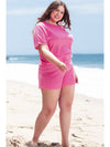 Rose Red Solid Waffle Knit Plus Size Two Piece Shorts Set