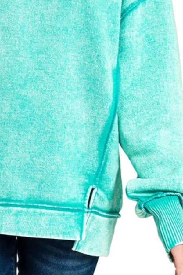 Zenana Acid Wash Exposed-seam Fleece Sweatshirt