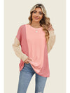 Double Take Texture Contrast Round Neck Long Sleeve T-Shirt