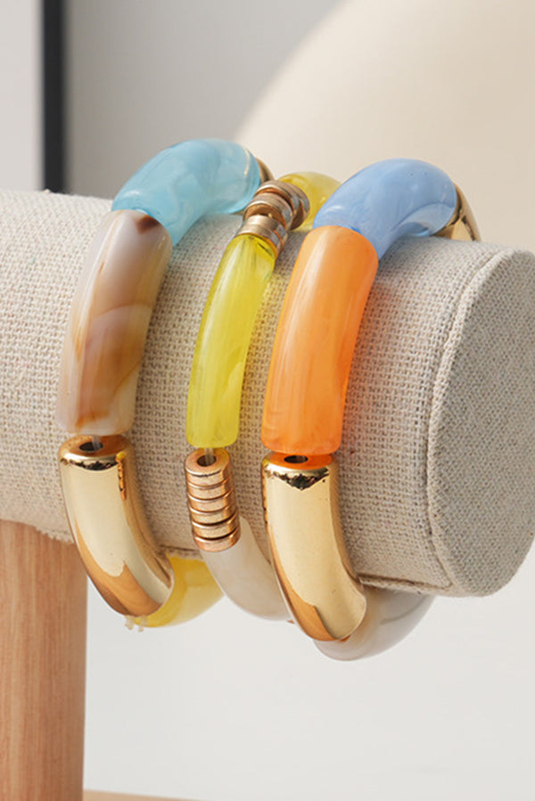 Gold 3pcs Candy Color Beaded Vibrant Bracelet Set