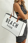 Bright White BEACH PLEASE Print Large Canvas Tote Bag