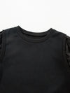 Black Eyelet Embroidered Patchwork Sleeve Ribbed Sweatshirt