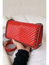 Fiery Red Chain Decor Chevron Embroidery Thread Shoulder Bag