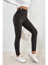 Gray Wide Waistband Ribbed Textured Knit Leggings