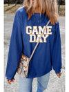 Dark Blue GAME DAY Glitter Detail Graphic Drop Shoulder Sweatshirt