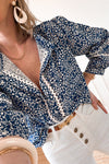 Blue Floral Ric Rac Button Loose Fit Shirt