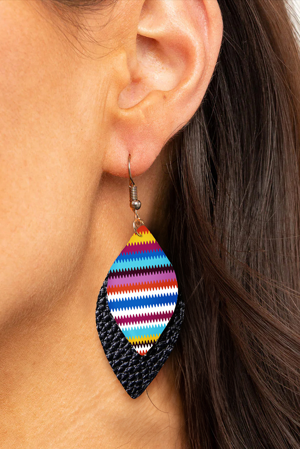 Multicolour Leaf Shape Boho Leather Drop Earrings