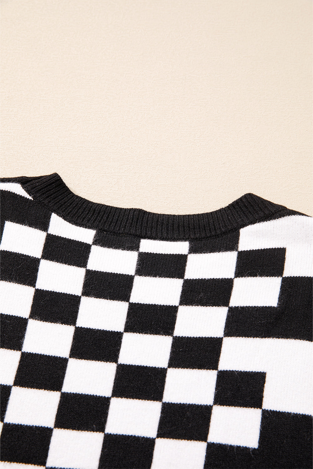 Carrot Checkered Drop Shoulder Round Neck Sweater