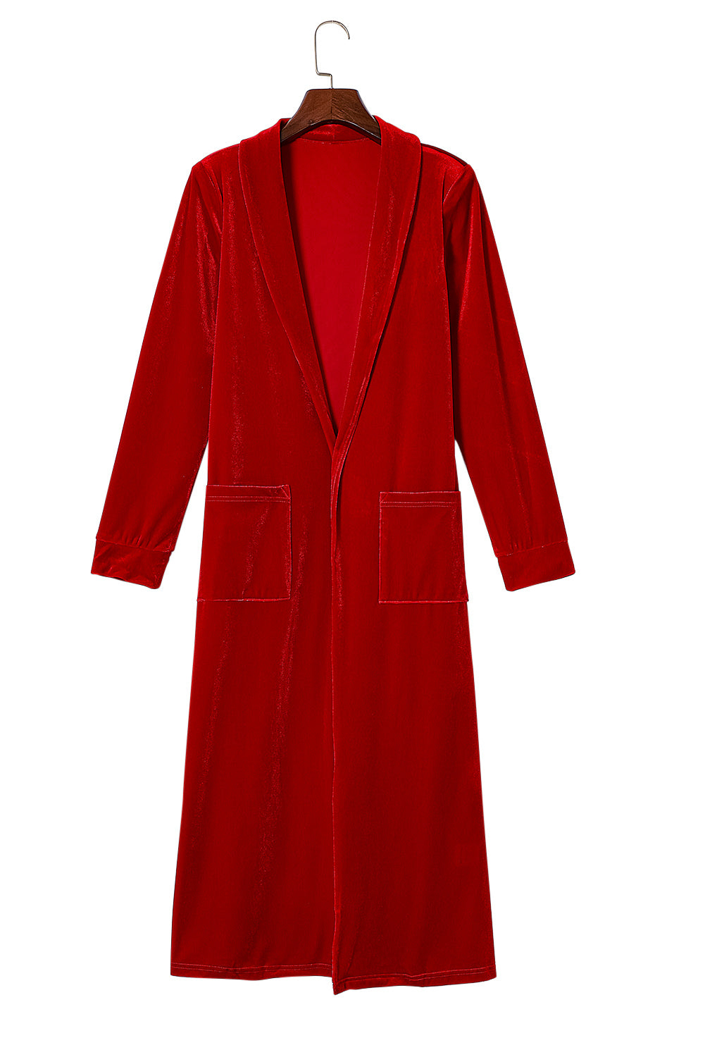 Red Velvet Elegant Open Front Pocket Long Cardigan